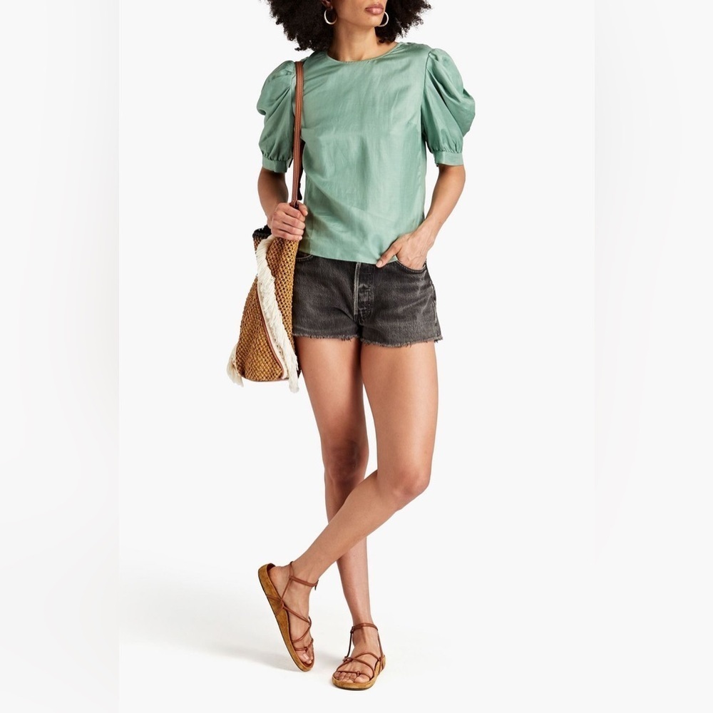 NWOT BA&SH Saphia Pleated Satin Twill Top in Grey Green Size XS